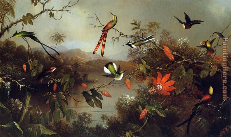 Tropical Landscape with Ten Hummingbirds painting - Martin Johnson Heade Tropical Landscape with Ten Hummingbirds art painting